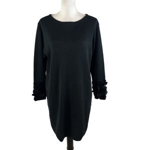 Vintage Anne Klein Dress sz Small Black Wool Cashmere Sequins Straight Cocktail